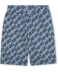 KENZO - All-Over Logo Print Cotton Shorts - Lyst