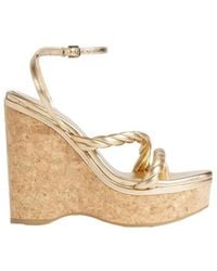 Jimmy Choo - Diosa 130Mm Twisted Metallic Leather Wedge Sandals, Brand Size 35.5 Us - Lyst