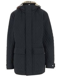 Burberry - Check-Pattern Hooded Diamond Quilted Jacket - Lyst