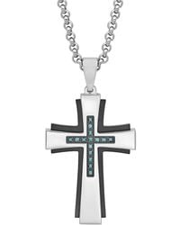 Robert Alton - 1/8Ctw Diamond Stainless Steel With & Finish Cross Pendant - Lyst