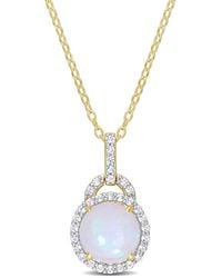 Amour - 3 1/4 Ct Tgw Ethiopian Opal And Topaz Halo Pendant With Chain - Lyst