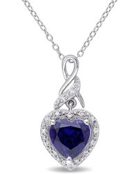 Amour - Diamond And Created Sapphire Heart Twist Pendant With Chain - Lyst