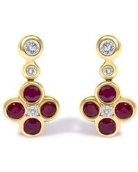 Haus of Brilliance - 14K 1/10 Cttw Diamond And Ruby Floral Dangle Earrings - Lyst