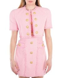 Balmain - Vichy Cropped Tweed Jacket - Lyst