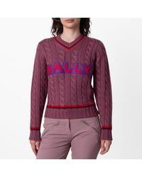Bally - Logo Embroidered V-Neck Wool Sweater, Brand Size 38 Us - Lyst