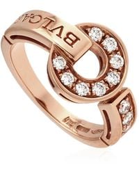 BVLGARI - 18 Kt Rose Ring Set With Pave Diamonds, Ring - Lyst