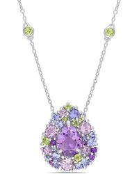 Amour - 4 5/8 Ct Tgw Tanzanite, Rose De France, Peridot And Amethyst Mosaic Teardrop Necklace - Lyst
