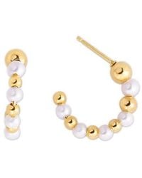 Tresorra - 14K Pearl & Bead C Hoop Earrings - Lyst