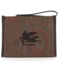 Etro - Clutch Arnica With Embroidered Logo On The Front And All-Over Pattern Cotton Blend Polyester Clutches Pochettes - Lyst