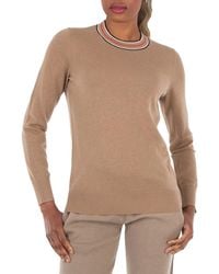 Burberry - Striped Detailed Crewneck Cashmere Jumper - Lyst