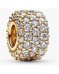 PANDORA - Sparkling Pave 14K-Plated Triple-Row Charm - Lyst