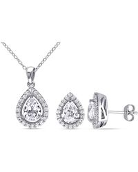 Amour - 4 7/8 Ct Tgw Created Sapphire Teardrop Halo Pendant With Chain And Stud Earrings 2-Piece Set - Lyst