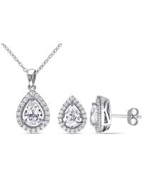 Amour - 4 7/8 Ct Tgw Created Sapphire Teardrop Halo Pendant With Chain And Stud Earrings 2-Piece Set - Lyst