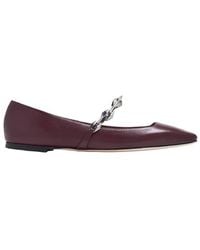 Jimmy Choo - Diamond Tilda Square-Toe Leather Flats - Lyst