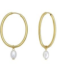 Tresorra - 14K Pearl Drop Oval Hoop Earrings - Lyst