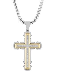 Robert Alton - 1/4Ctw Diamond Stainless Steel With & Finish Cross Pendant - Lyst
