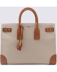 Saint Laurent - Two-Tone Canvas And Leather Large Sac De Jour Handbag - Lyst