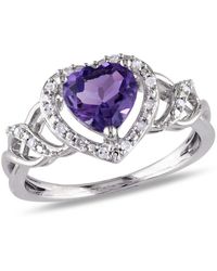 Amour - 1/10 Ct Tw Diamond And Amethyst Open Heart Crossover Ring - Lyst