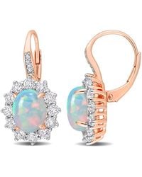 Amour - 1 3/4 Ct Tgw Oval Shape Ethiopian Opal And Topaz And Diamond Accent Halo Leverback Earrings - Lyst