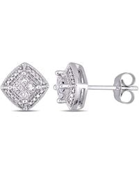 Amour - 1/4 Ct Tw Princess Cut Diamond Cluster Stud Earrings - Lyst