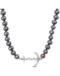 Amour - 7-7.5Mm Cultured Freshwater Pearl Necklace With Sterling Anchor Charm And Lobster Clasp - Lyst