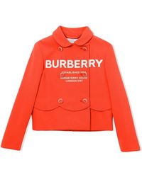 Burberry Girls Dulcie Scalloped Logo-print Double-breasted Jacket - Red