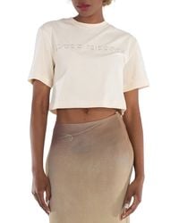 Rabanne - Ladies Nude Logo-Embroidered Cropped T-Shirt, Brand Size 38 (Us - Lyst