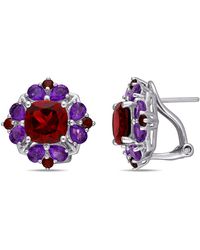 Amour - 8 7/8 Ct Tgw Garnet And African Amethyst Quatrefoil Floral Earrings - Lyst