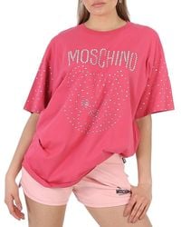 Moschino - Fuschia Crystal Teddy Bear Oversize Cotton T-Shirt - Lyst