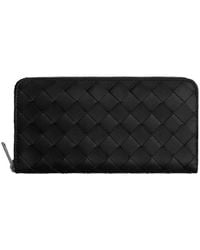 Bottega Veneta - Intrecciato Leather Zip Around Wallet - Lyst