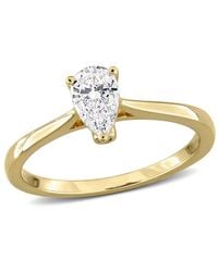 Created Forever - 1/2Ct Tw Pear-Shaped Lab-Grown Diamond Solitaire Engagement Ring With Side Accents - Lyst