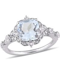 Amour - 2 3/5 Ct Tgw Cushion-Cut Aquamarine, Sapphire And Diamond Accent Vintage Ring - Lyst