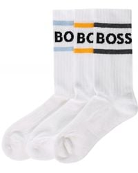 BOSS by HUGO BOSS Striped Rib Socks 3 Pack - Natural