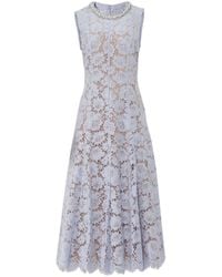Self-Portrait - Blue Fine Lace Pearl Midi Dress - Lyst