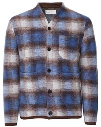 Universal Works Checked Wool Fleece Cardigan - Blue