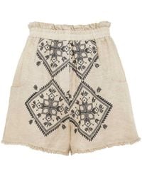 Greek Archaic Kori - Linen Embroidered Lefkada Shorts - Lyst