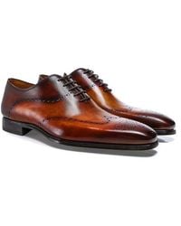 Magnanni Hand-painted Leather Wing-tip Oxford Shoes - Brown