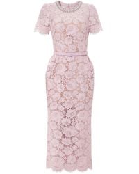 Self-Portrait - Pink Fine Lace Pearl Midi Dress - Lyst