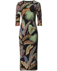 FARM Rio - Cool Foliage Black Jersey Midi Dress - Lyst