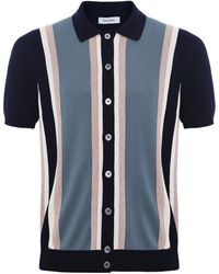 Gran Sasso Knitted Cotton Striped Shirt - Blue