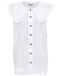 Ganni Cotton Poplin Sleeveless Shirt - White