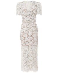 Self-Portrait - Fine Lace Pearl Midi Dress - Lyst