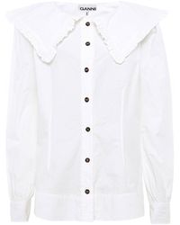 Ganni Collar Puff Sleeve Cotton Shirt - White
