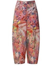 Oska - Botanical Print Linen Trousers - Lyst