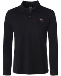 Paul & Shark Long Sleeve Pique Cotton Polo Shirt - Noir
