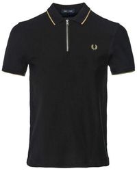 Fred Perry - Crepe Pique Zip Polo Shirt - Lyst