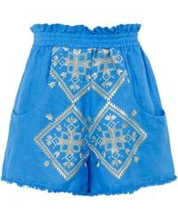 Greek Archaic Kori - Linen Embroidered Lefkada Shorts - Lyst