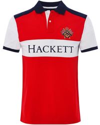 Hackett Colour Block Crest Polo Shirt - Red
