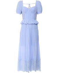 Self-Portrait Short Sleeve Chiffon Midi Dress - Bleu