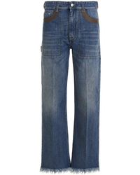 Fendi - Leather Detail Jeans - Lyst